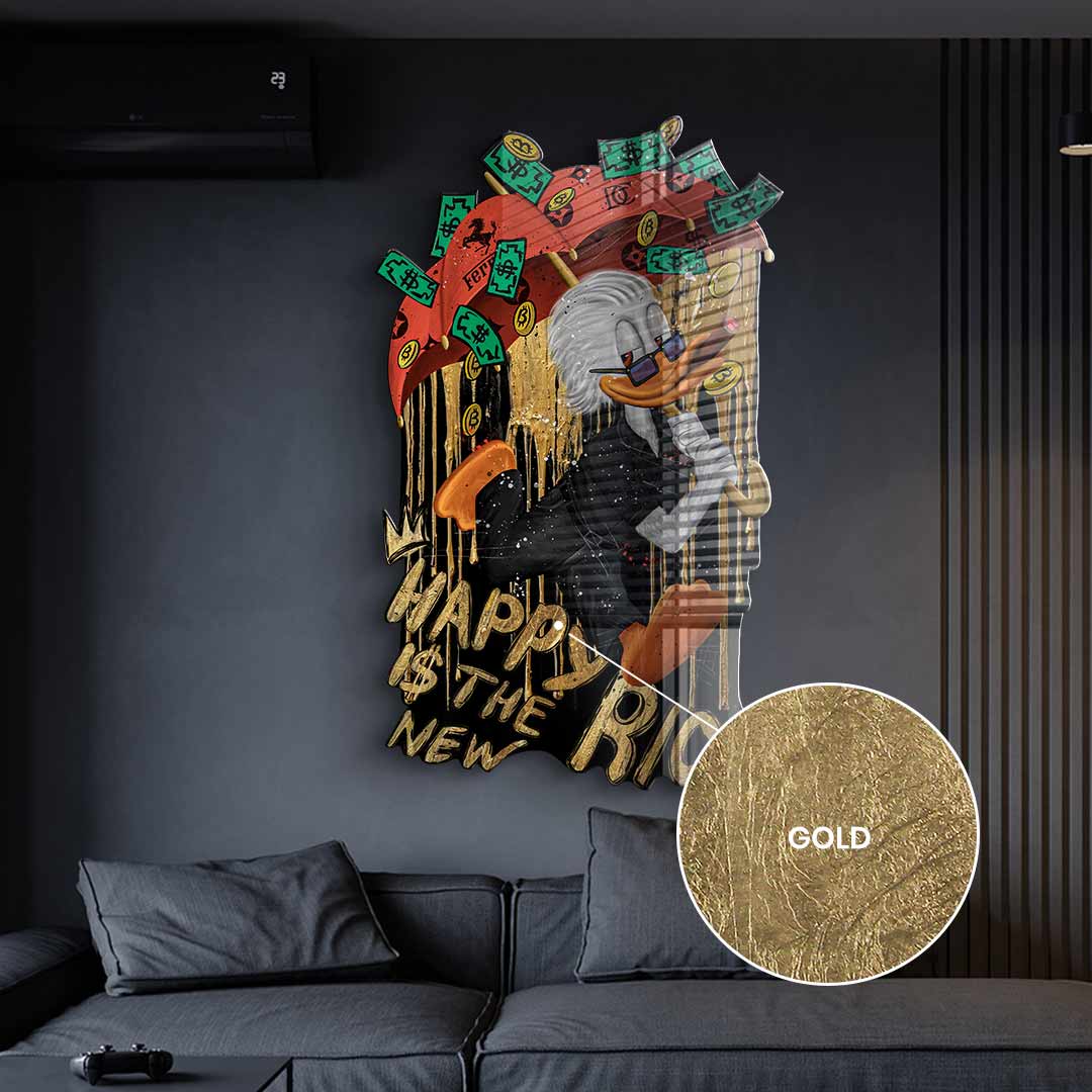 Wall sculpture Happy is the new Rich - gold leaf