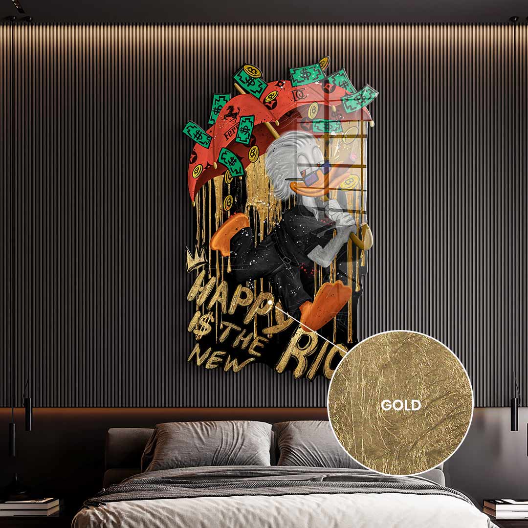 Wall sculpture Happy is the new Rich - gold leaf