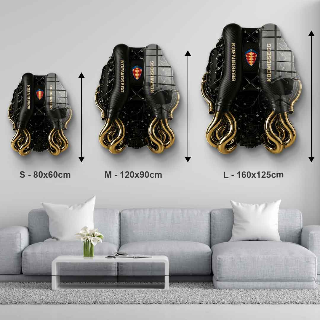 Wandskulptur Koenigsegg Engine - Blattgold