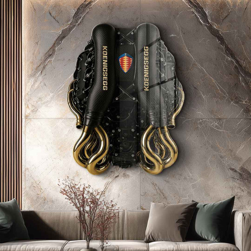 Wandskulptur Koenigsegg Engine - Blattgold