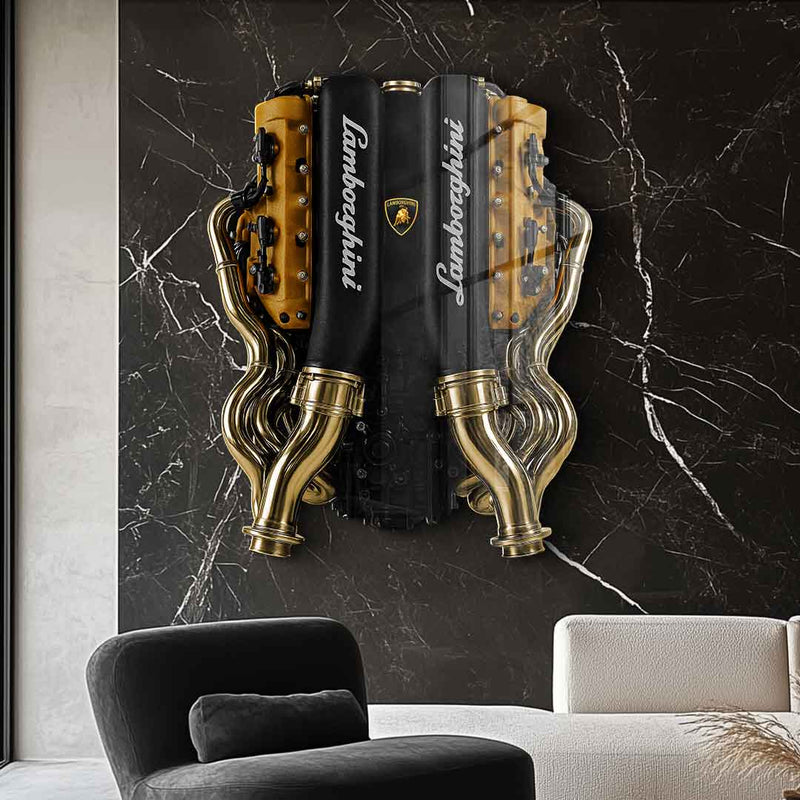 Wandskulptur Lamborghini Engine - Blattgold