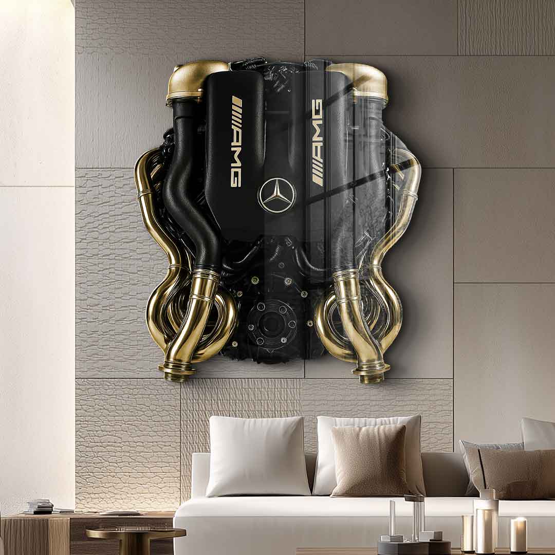 Wandskulptur Mercedes V8 Engine - Blattgoldbild