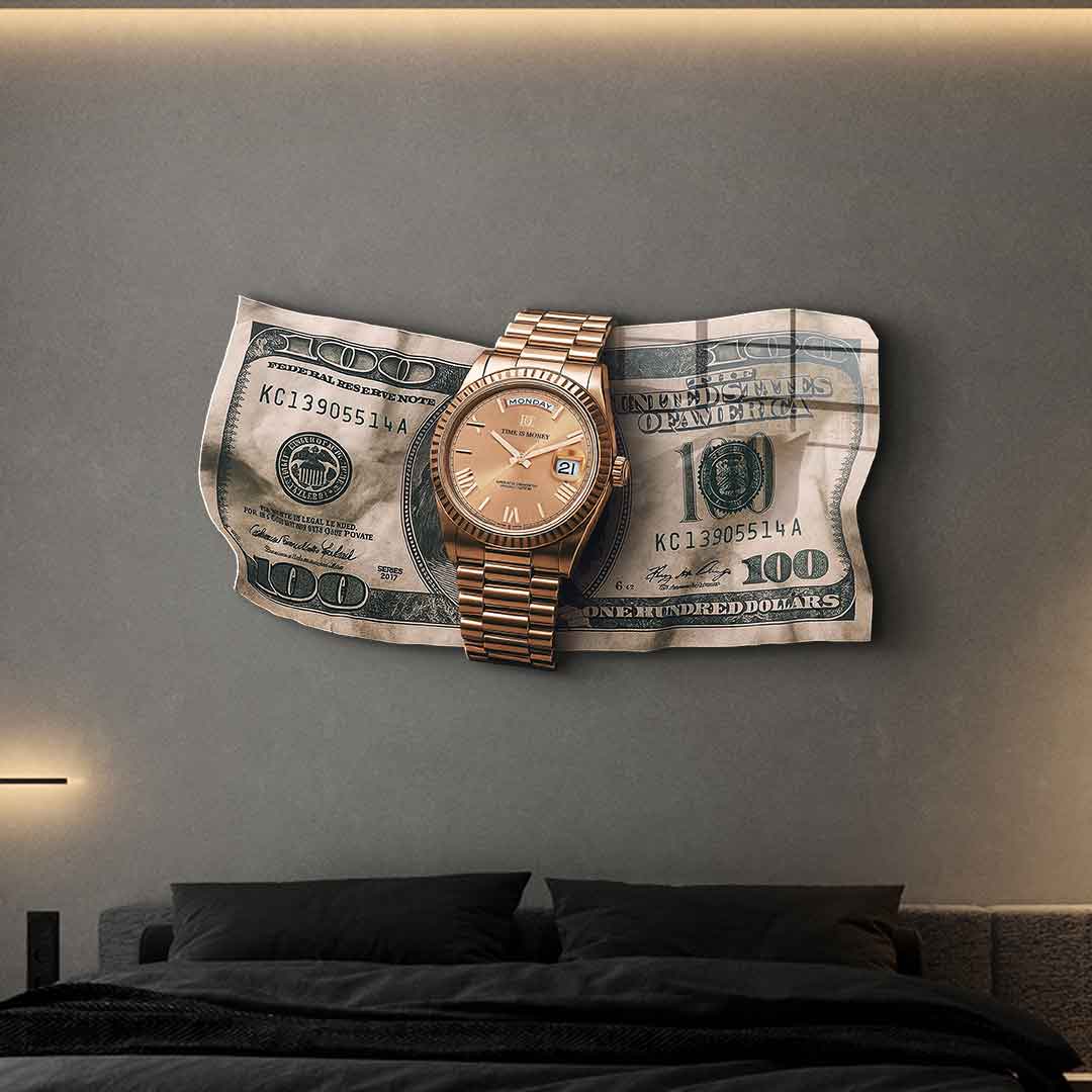 Wall sculpture Time is Money - acrylic glass