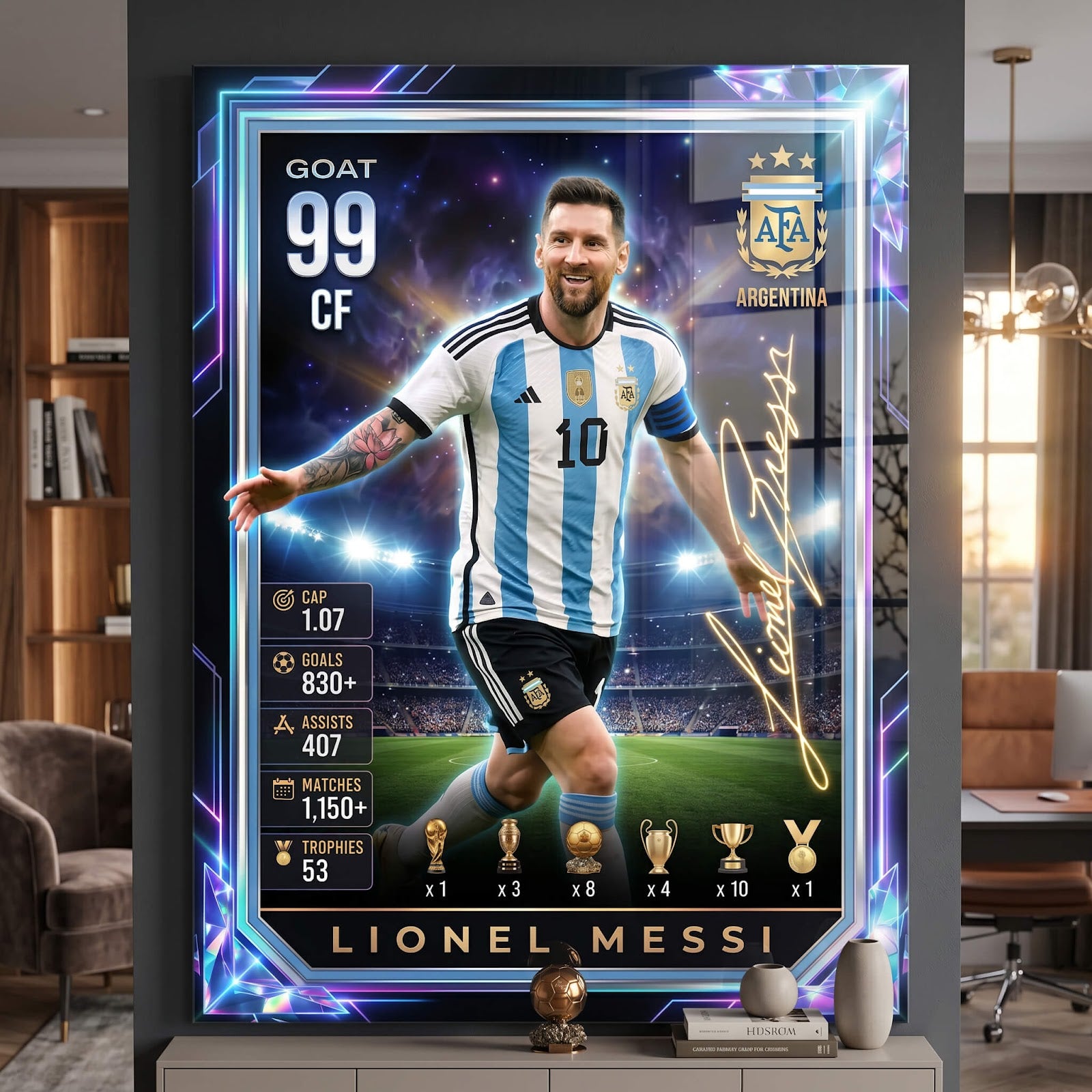 Messi Trade Card Acrylglasbild Raumansicht