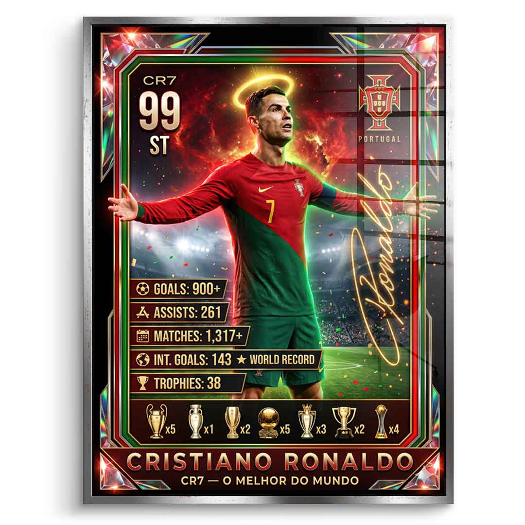 Ronaldo Trade Card Acrylglasbild schwarzer Rahmen