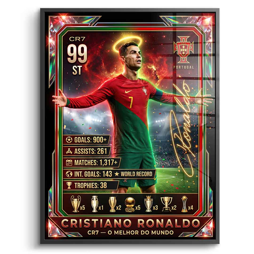Ronaldo Trade Card Acrylglasbild silberner Rahmen