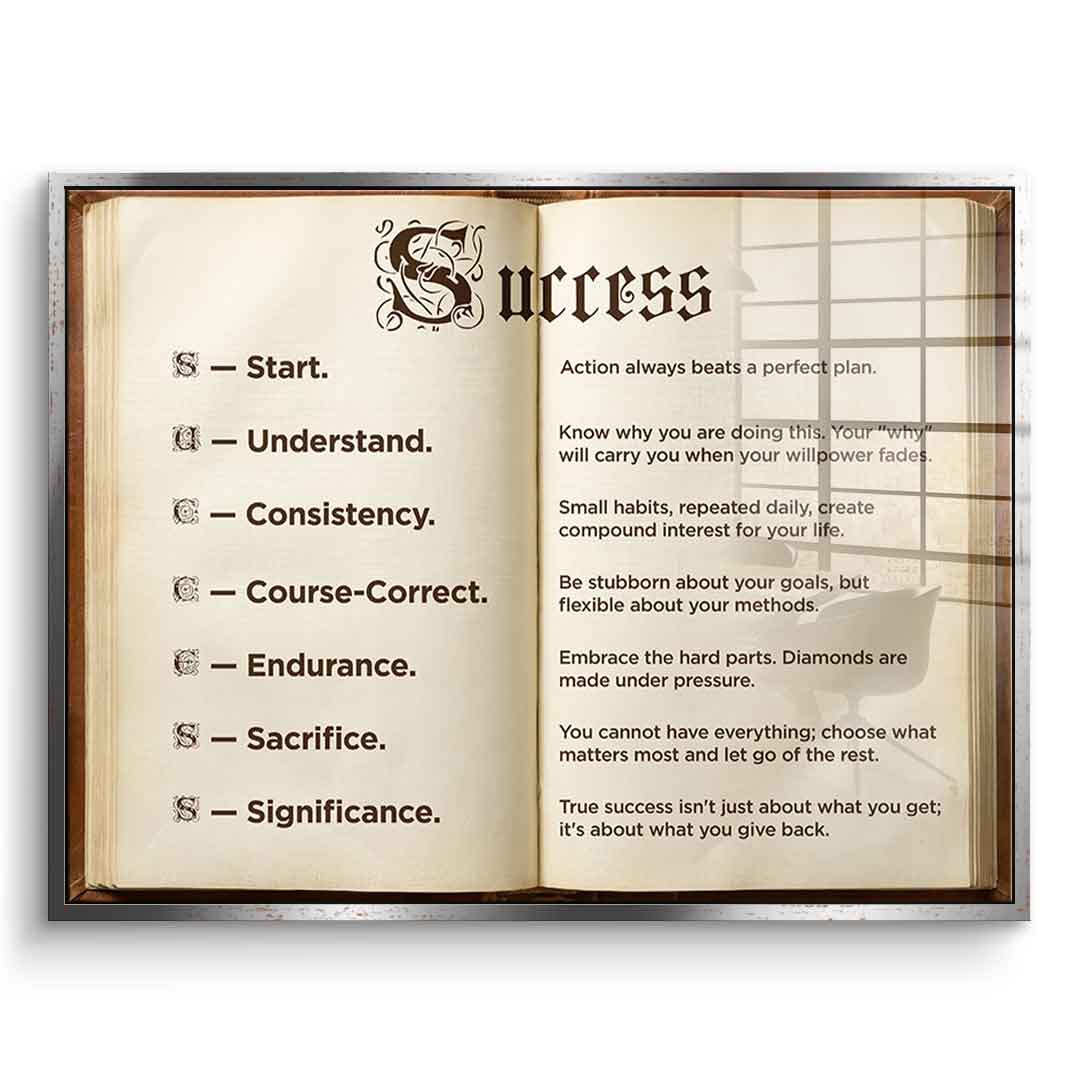 DOTCOMCANVAS® Success book Acrylglasbild – Vorderansicht goldener Rahmen
