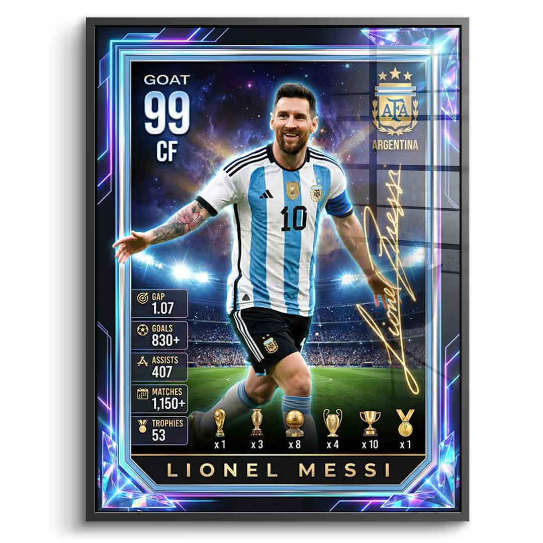 Messi Trade Card Acrylglasbild Seitenansicht