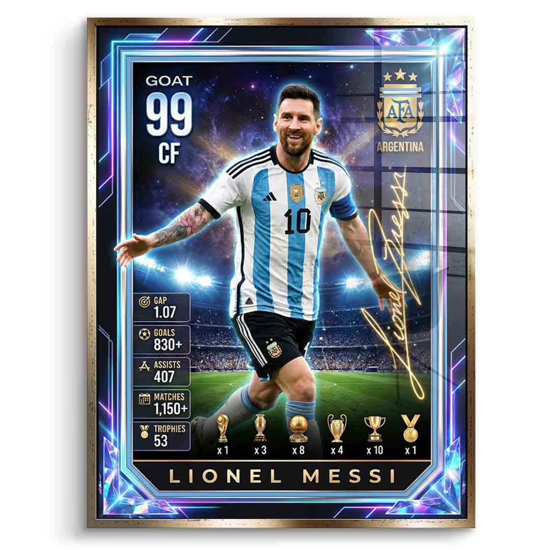 Messi Trade Card Acrylglasbild Seitenansicht
