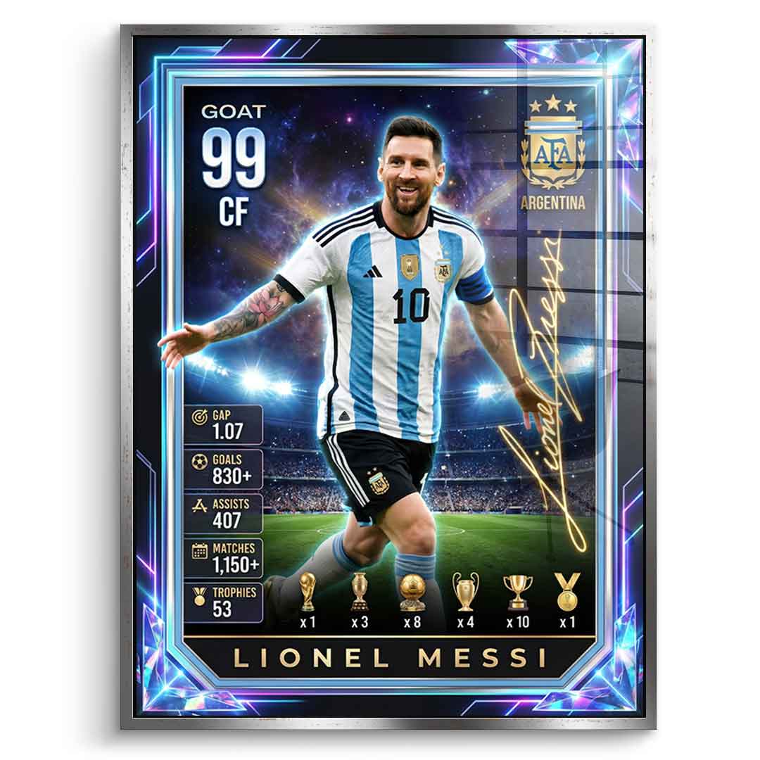 Messi Trade Card Acrylglasbild Seitenansicht