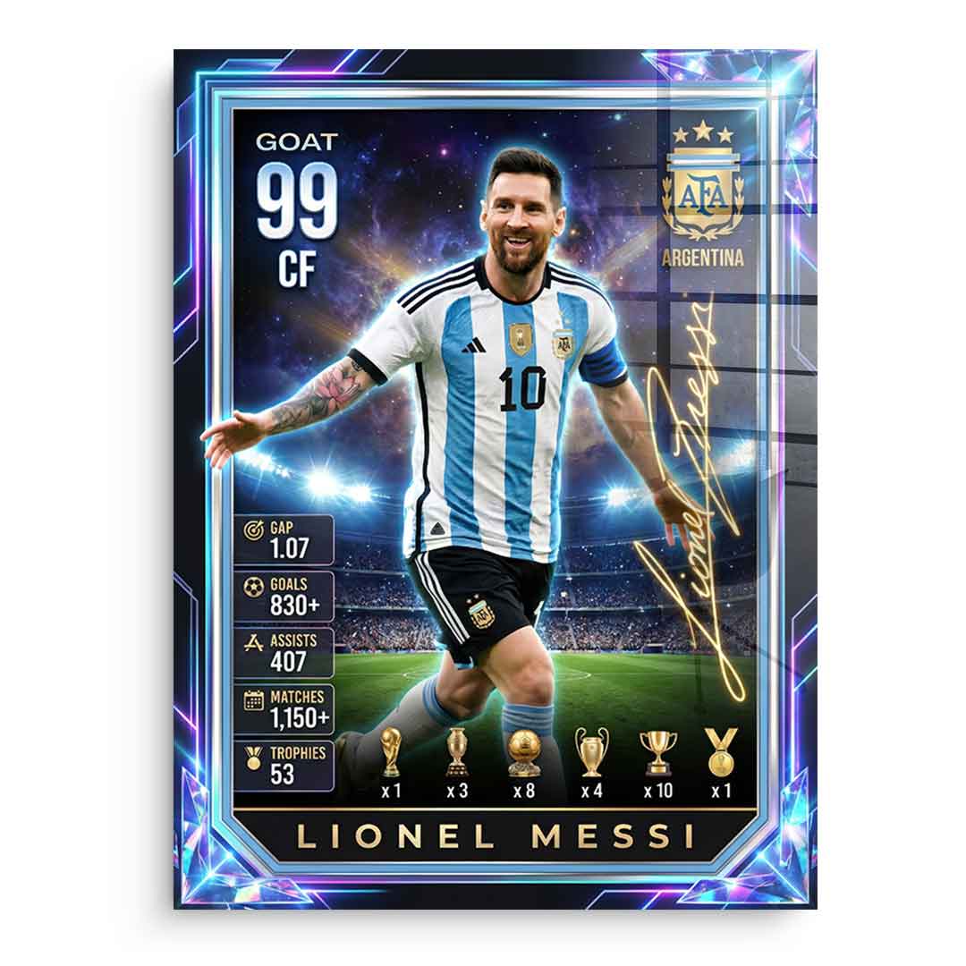 Messi Trade Card Acrylglasbild Seitenansicht