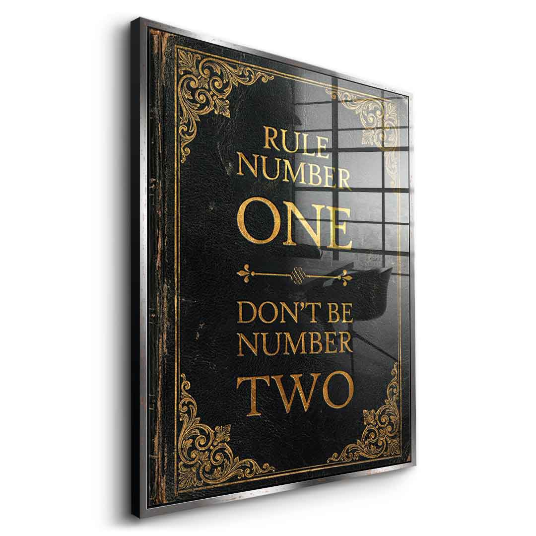 DOTCOMCANVAS® Rule Number One Acrylglasbild – Seitenansicht goldener Rahmen