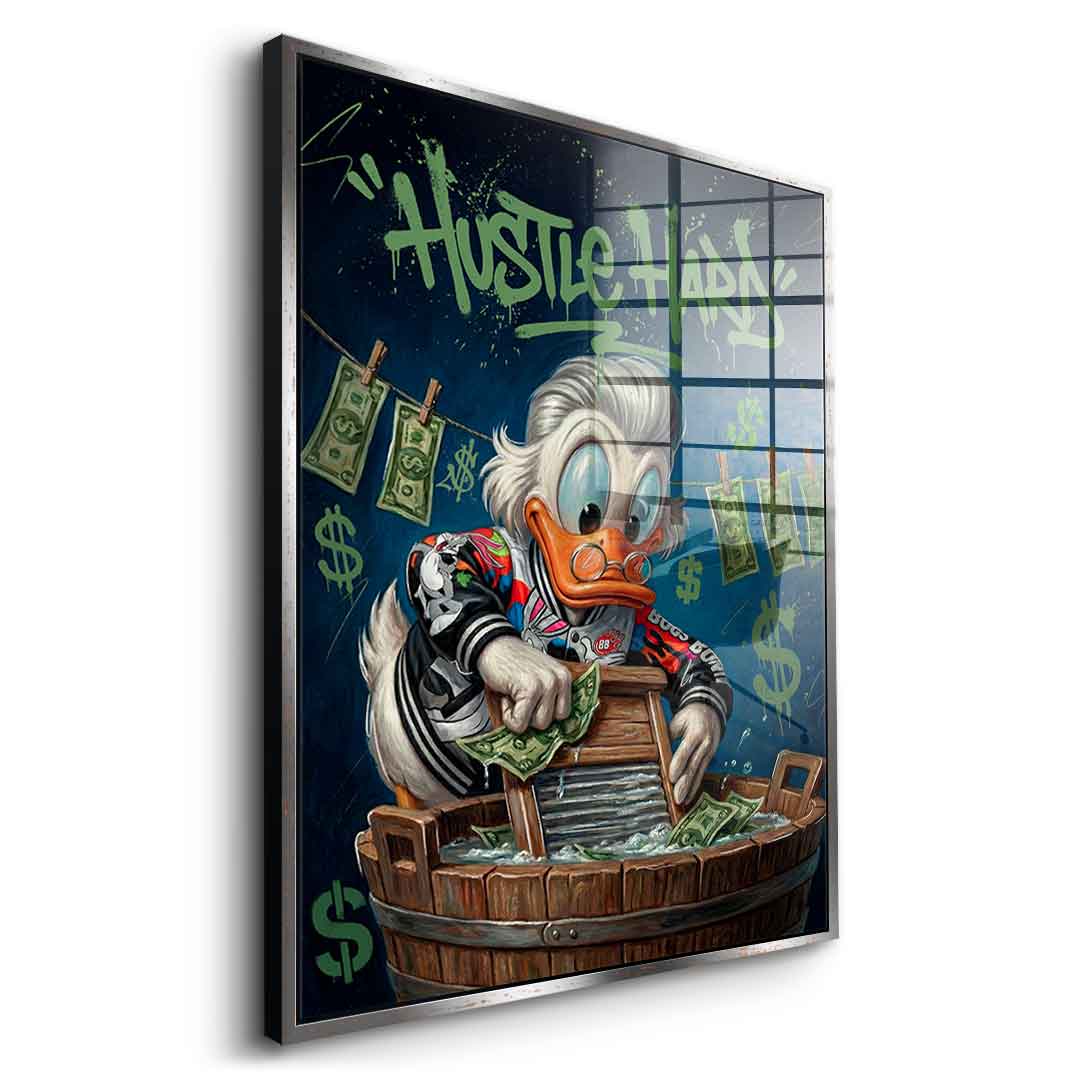 DOTCOMCANVAS® Hustle Hard Acrylglasbild – Seitenansicht goldener Rahmen
