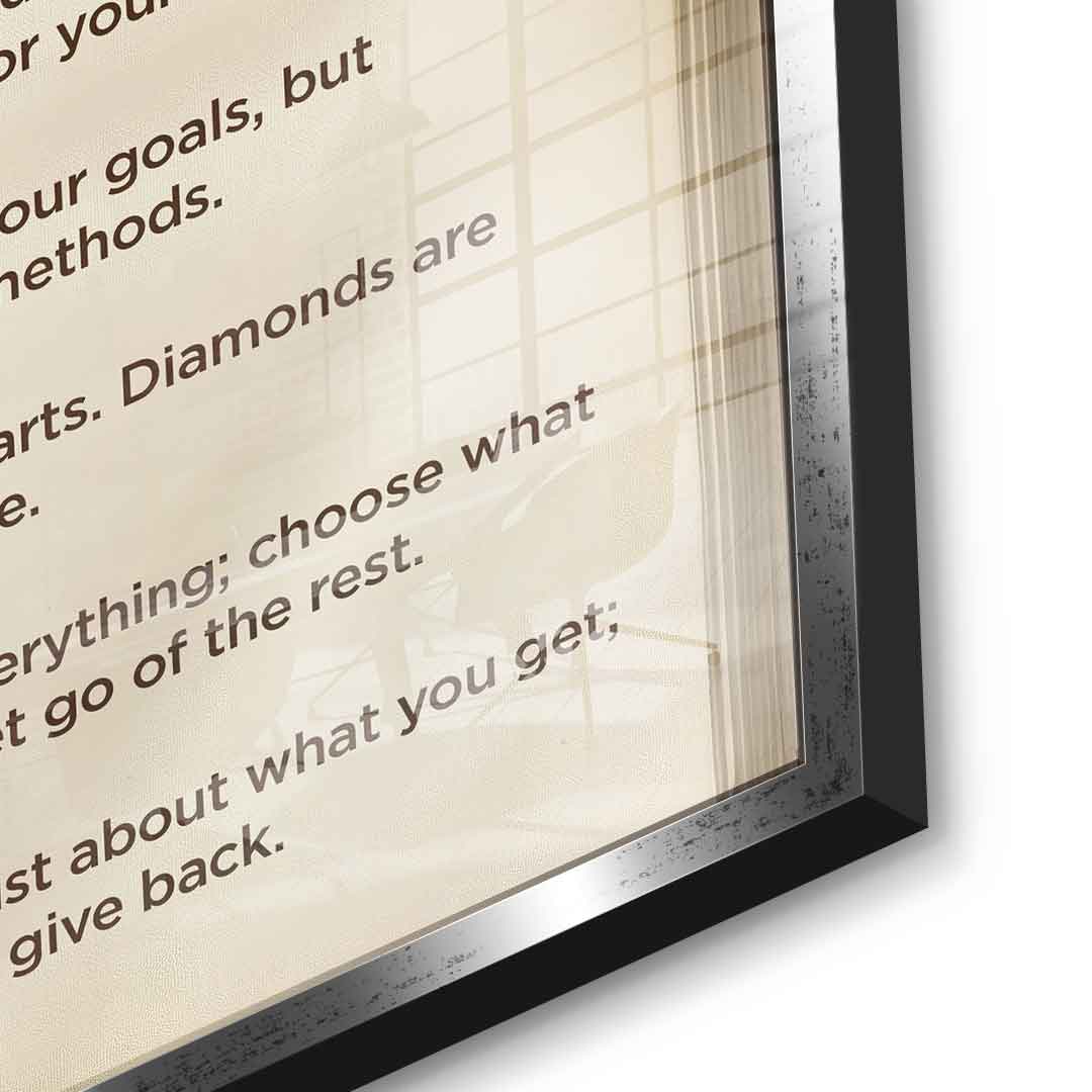DOTCOMCANVAS® Success book Acrylglasbild – Detailansicht silberner Rahmen
