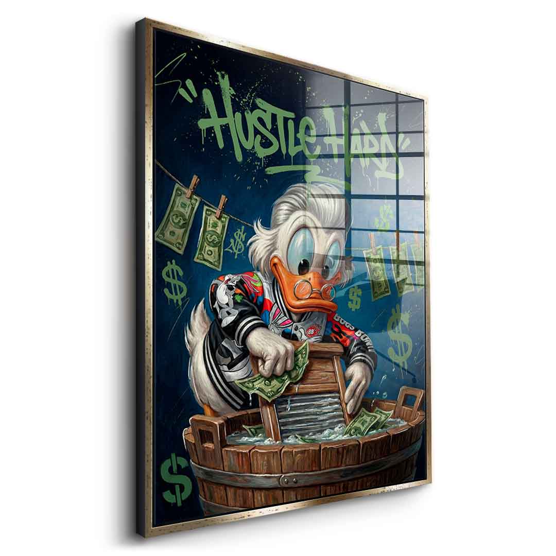 DOTCOMCANVAS® Hustle Hard Acrylglasbild – Seitenansicht silberner Rahmen
