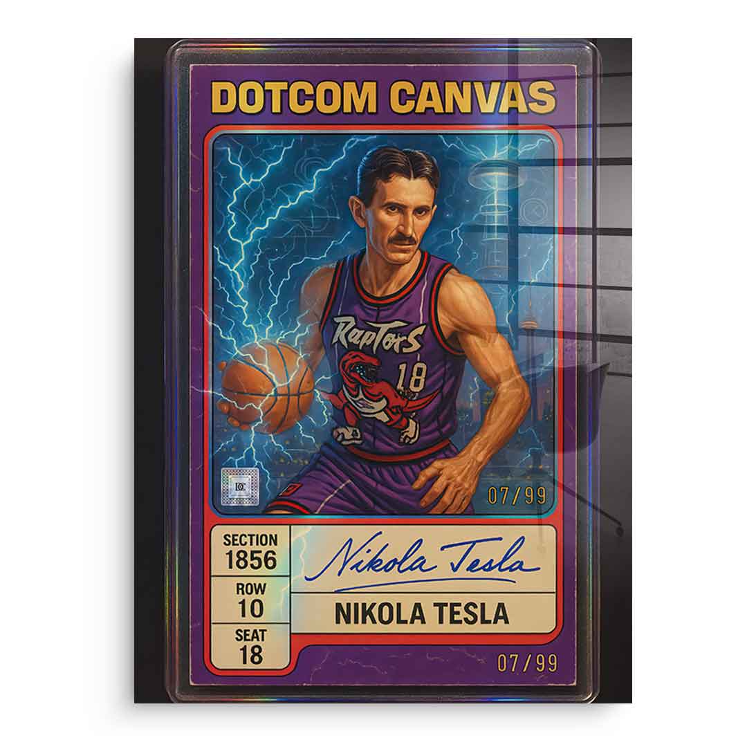 DOTCOMCANVAS Acrylglasbild Nikola Tesla Basketball Card Pop Art Frontansicht ohne Rahmen