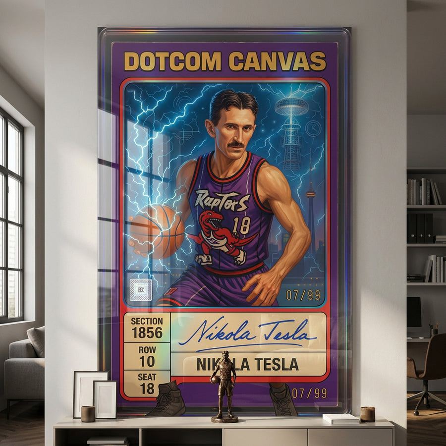 DOTCOMCANVAS Acrylglasbild Nikola Tesla Basketball Card Pop Art im Wohnraum an der Wand