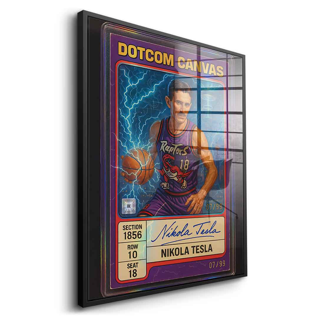 DOTCOMCANVAS Acrylglasbild Nikola Tesla Basketball Card Seitenansicht mit schwarzem Rahmen