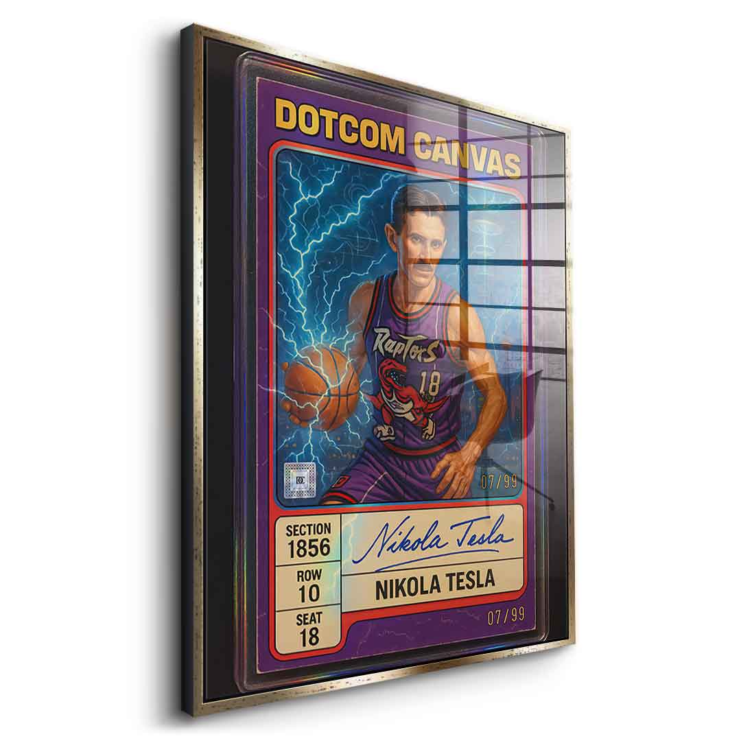 DOTCOMCANVAS Acrylglasbild Nikola Tesla Basketball Card Seitenansicht mit silbernem Rahmen
