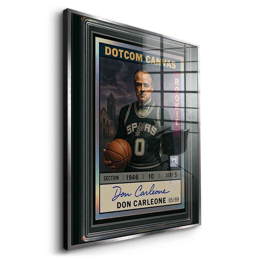 DOTCOMCANVAS Acrylglasbild Don Carleone Basketball Card Pop Art Seitenansicht mit goldenem Rahmen