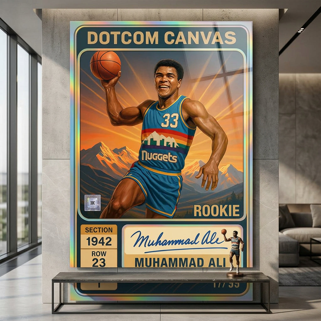 DOTCOMCANVAS Muhammad Ali Basketball Card Acrylglasbild Pop Art Wandbild im Raum