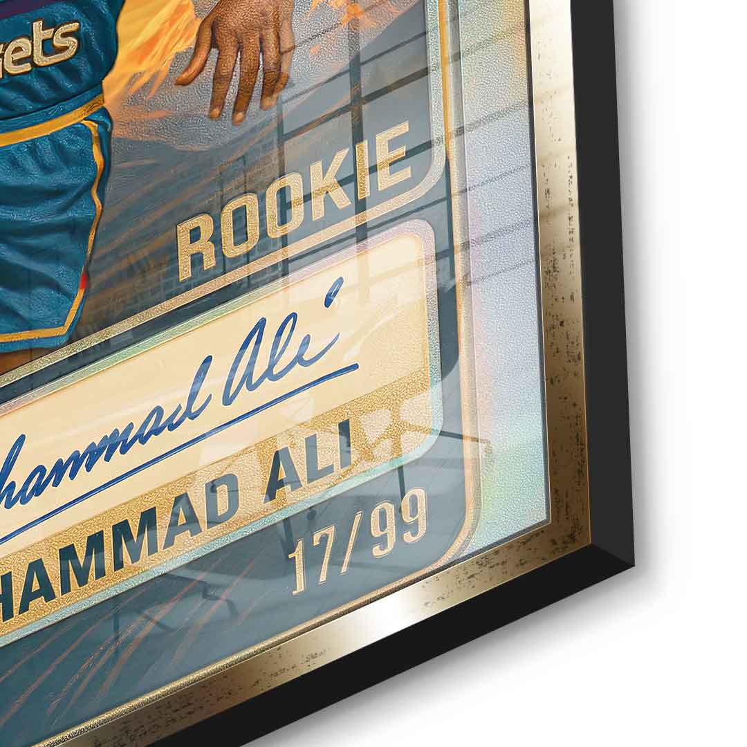 DOTCOMCANVAS Muhammad Ali Basketball Card Acrylglasbild Pop Art Gold Detailansicht