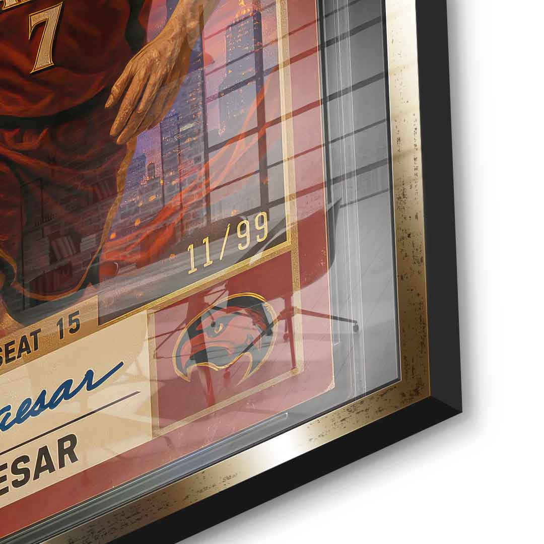 DOTCOMCANVAS Julius Caesar Basketball Card Acrylglasbild Pop Art – Detailansicht Gold Rahmen