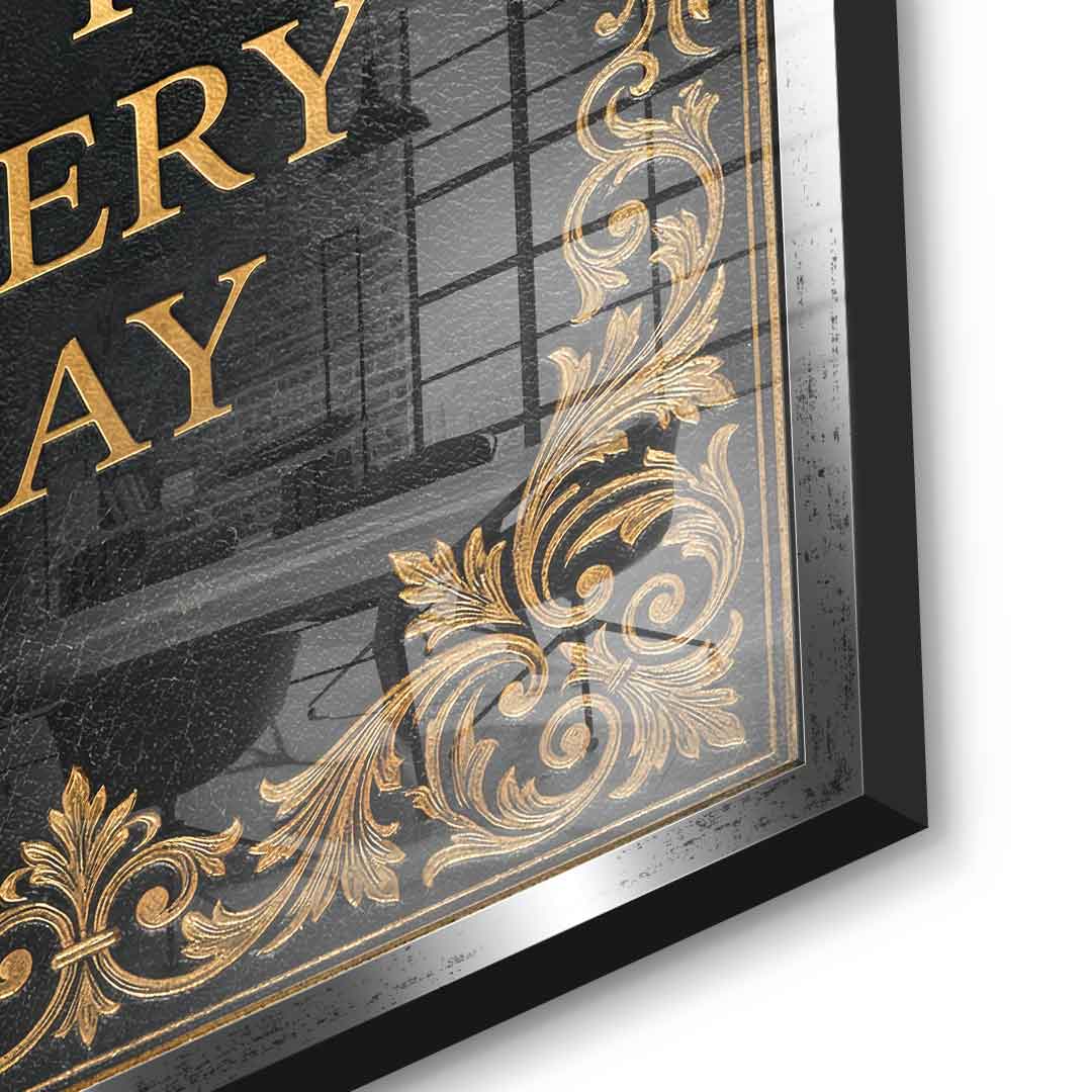 DOTCOMCANVAS® 1% better every day Acrylglasbild – Detailansicht silberner Rahmen