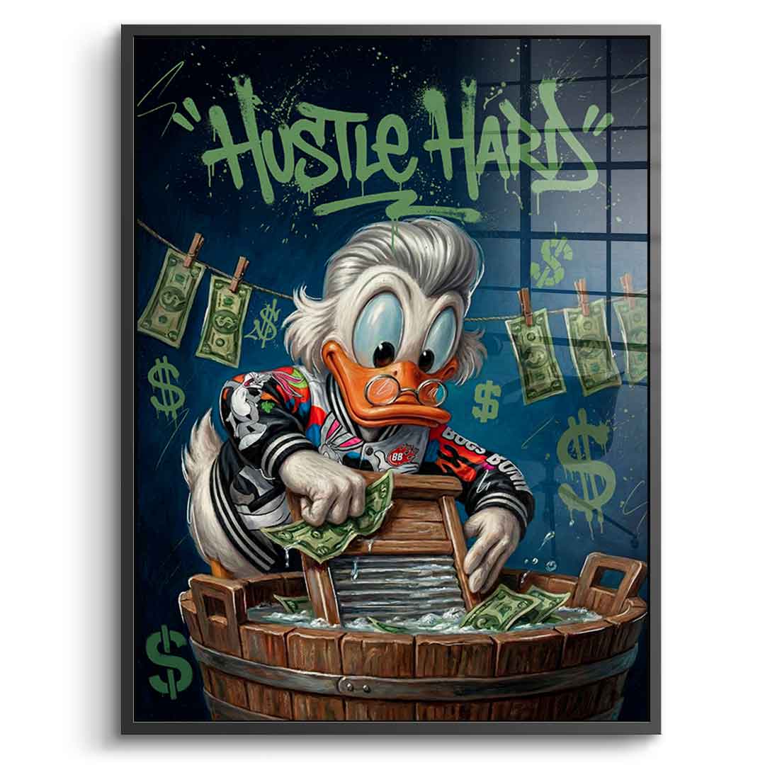 DOTCOMCANVAS® Hustle Hard Acrylglasbild – Vorderansicht silberner Rahmen