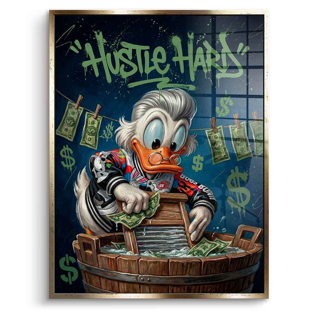 DOTCOMCANVAS® Hustle Hard Acrylglasbild – Vorderansicht goldener Rahmen