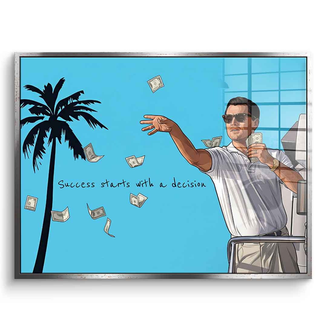 Success starts with a decision Acrylglasbild goldener Rahmen