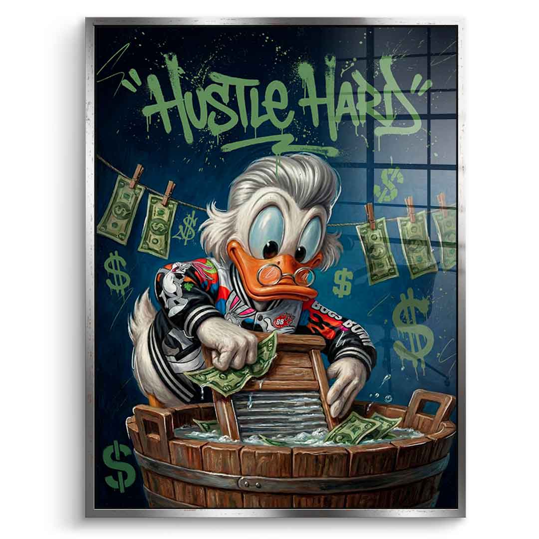 DOTCOMCANVAS® Hustle Hard Acrylglasbild – Vorderansicht schwarzer Rahmen