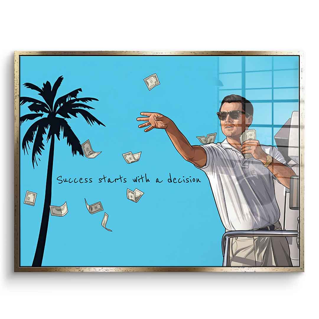 Success starts with a decision Acrylglasbild silberner Rahmen