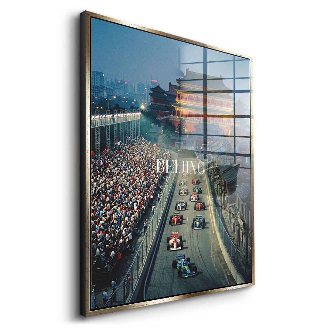 Beijing F1 Acrylglas - Seitenansicht goldener Rahmen