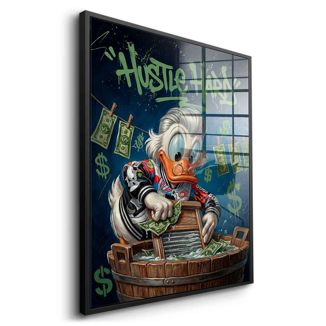 DOTCOMCANVAS® Hustle Hard Acrylglasbild – Seitenansicht schwarzer Rahmen