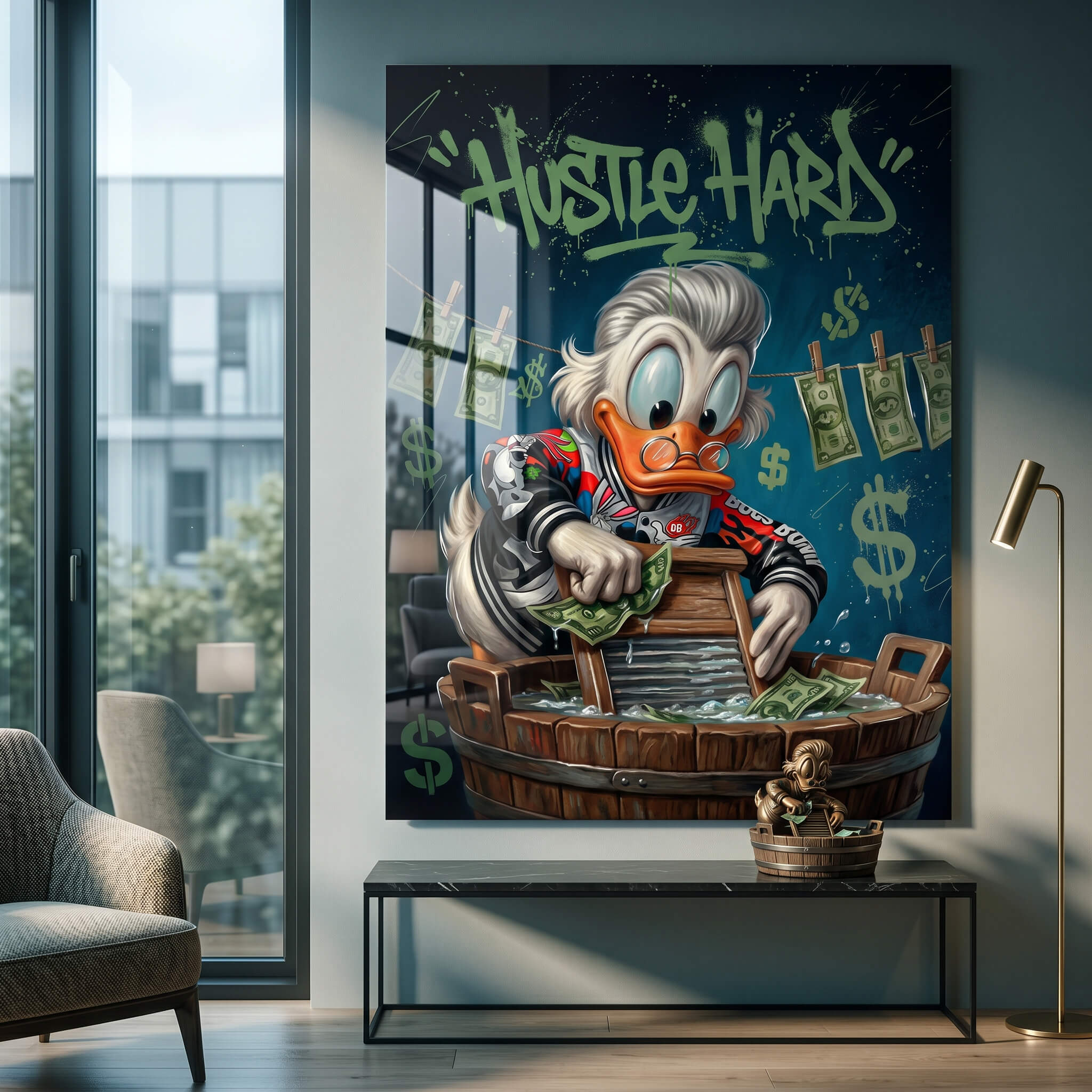 DOTCOMCANVAS® Hustle Hard Acrylglasbild – im Raum
