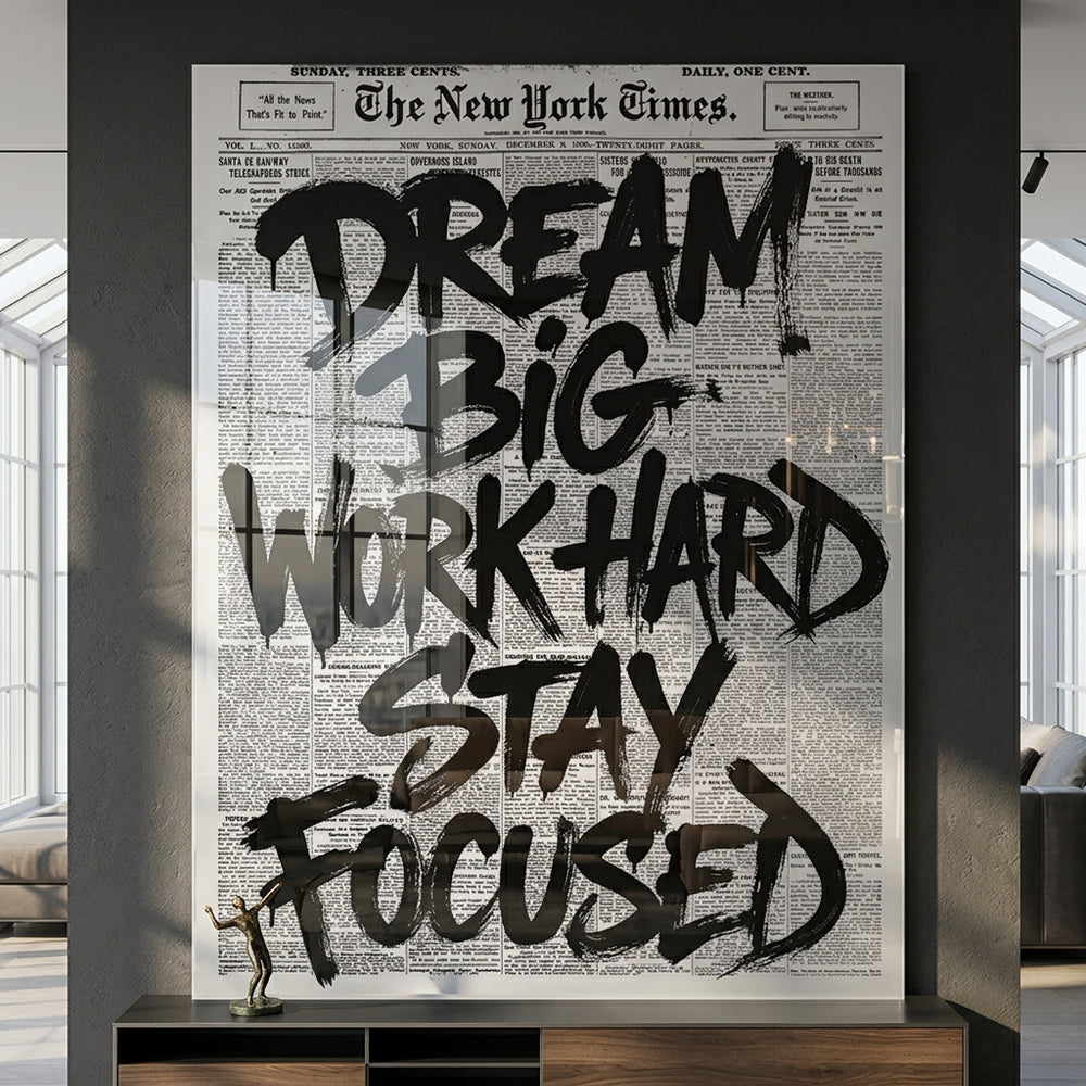 DOTCOMCANVAS Dream big work hard stay focused Acrylglasbild Raum-Mockup