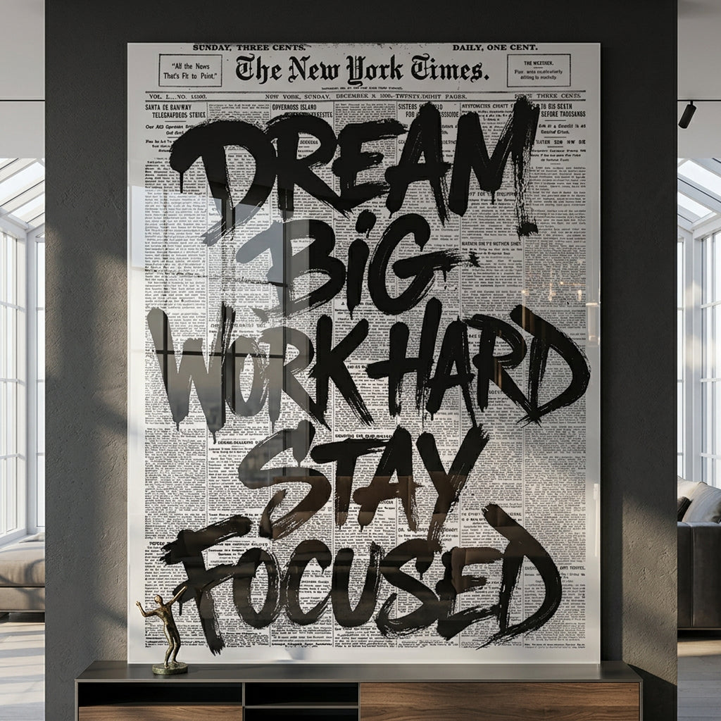 DOTCOMCANVAS Dream big work hard stay focused Acrylglasbild Raum-Mockup