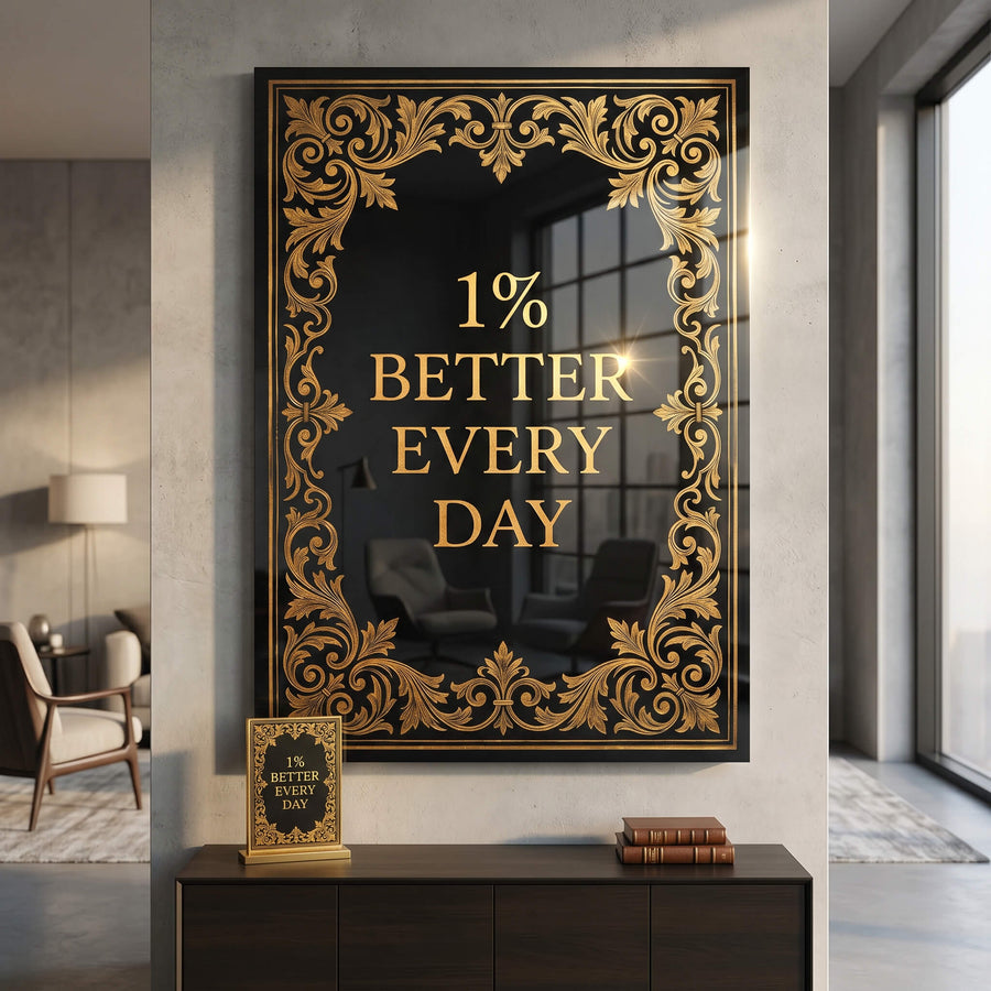 DOTCOMCANVAS® 1% better every day Acrylglasbild – im Raum