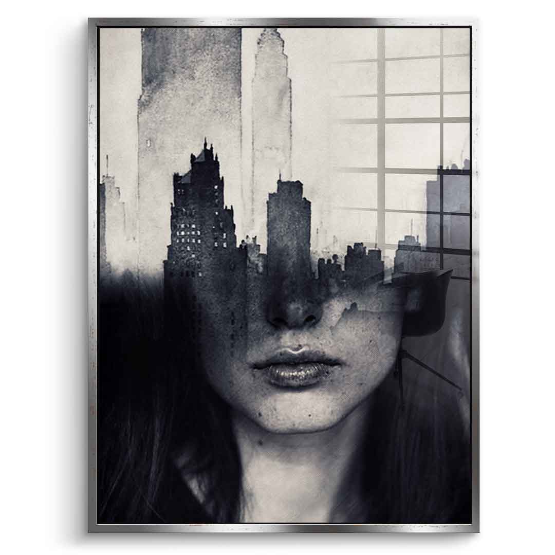 DOTCOMCANVAS® Mind game Acrylglasbild – Vorderansicht schwarzer Rahmen
