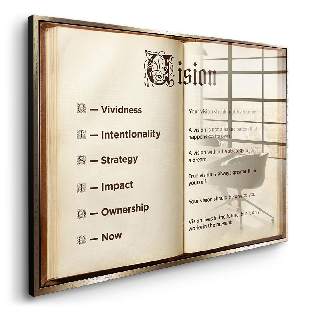 DOTCOMCANVAS® Vision Book Acrylglasbild – Seitenansicht silberner Rahmen