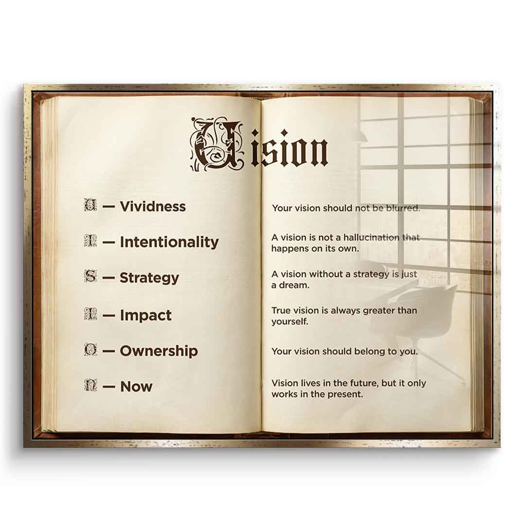 DOTCOMCANVAS® Vision Book Acrylglasbild – Vorderansicht schwarzer Rahmen
