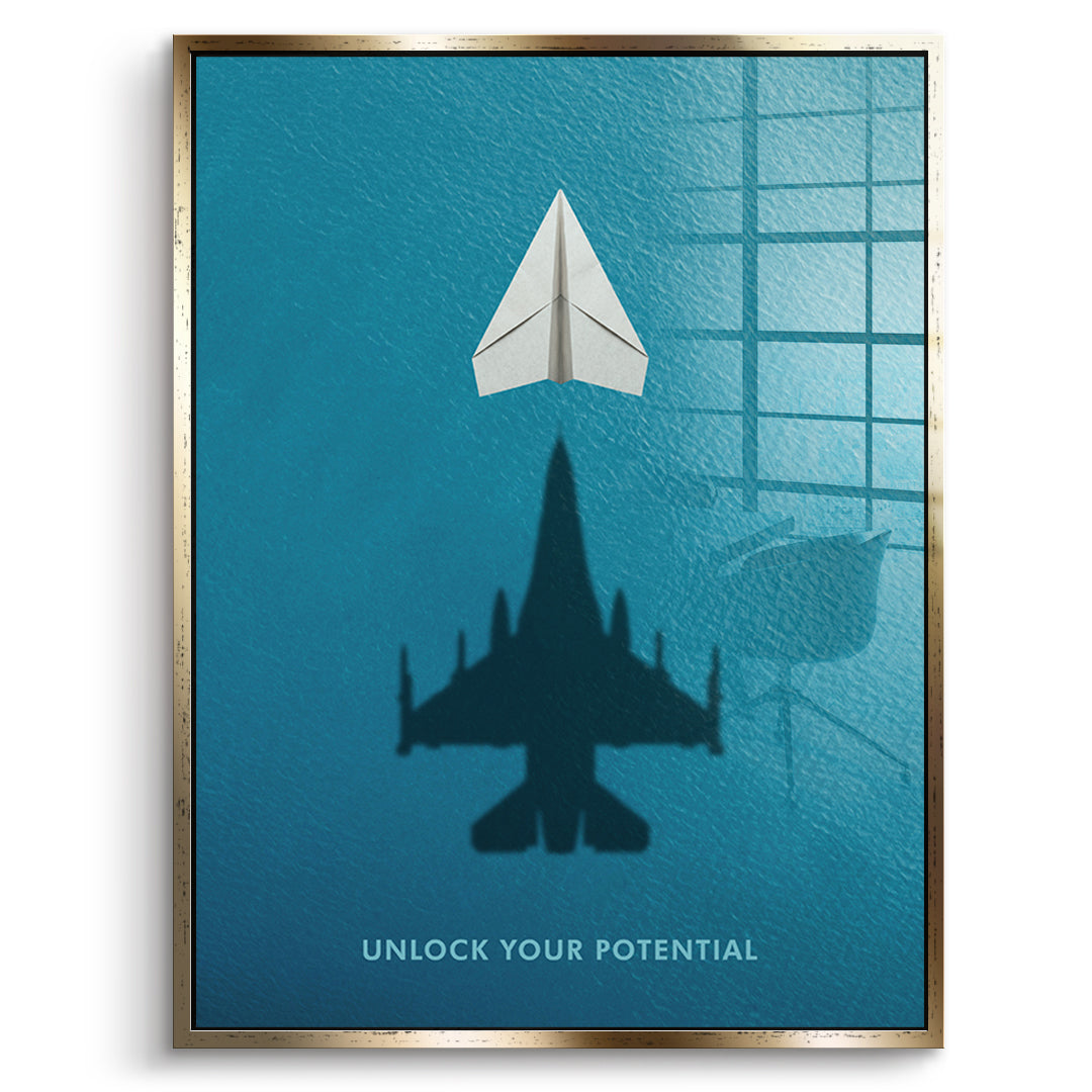 DOTCOMCANVAS Unlock Your Potential Acrylglasbild Vorderansicht goldener Rahmen