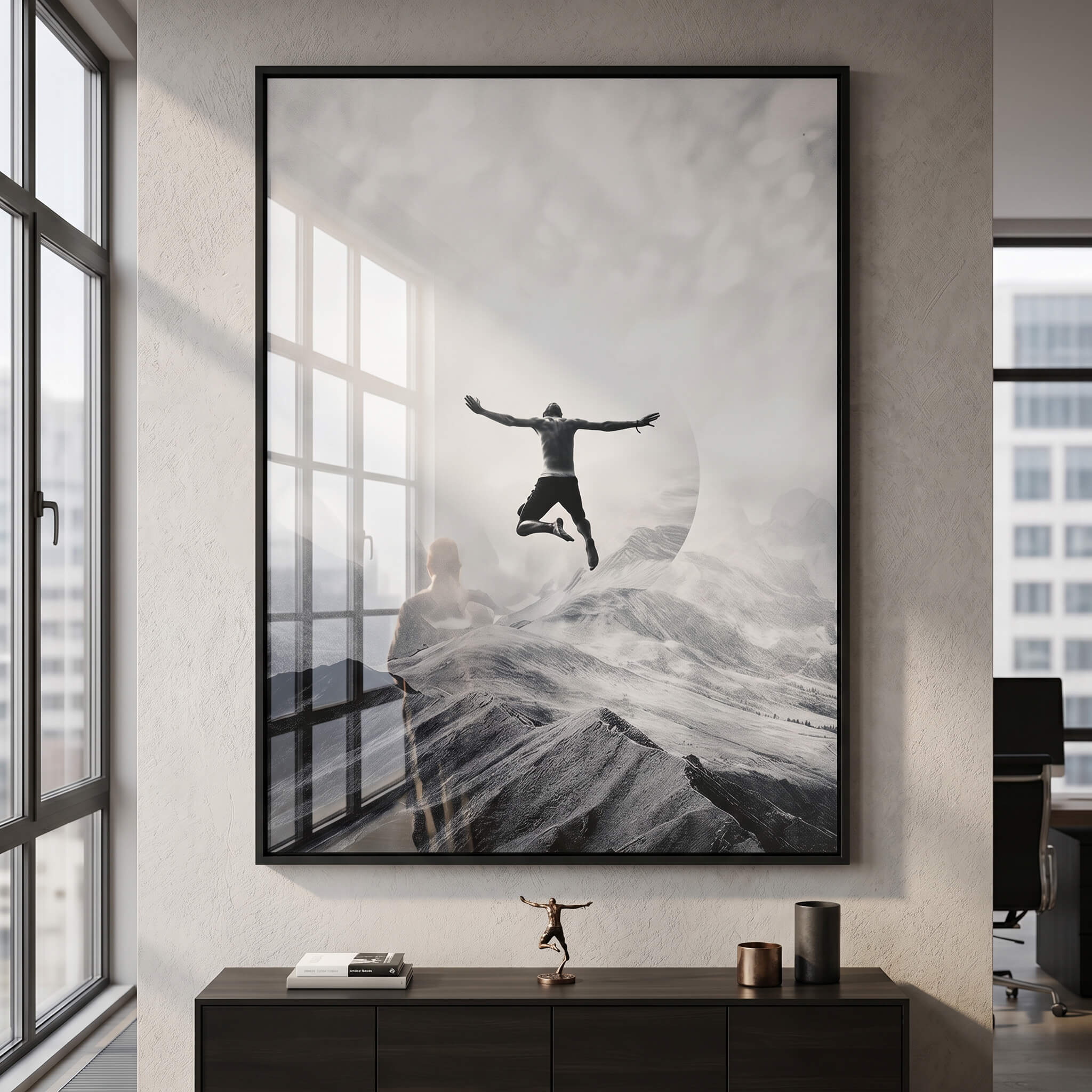 DOTCOMCANVAS® Jump in with both feet Acrylglasbild – im Raum