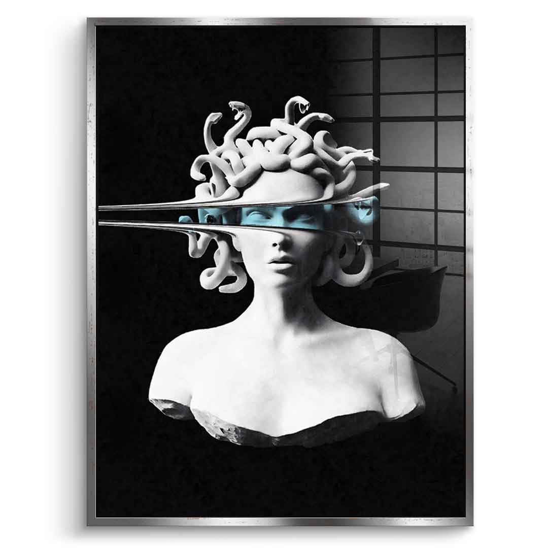 DOTCOMCANVAS® Portrait of Medusa Acrylglasbild – Vorderansicht schwarzer Rahmen