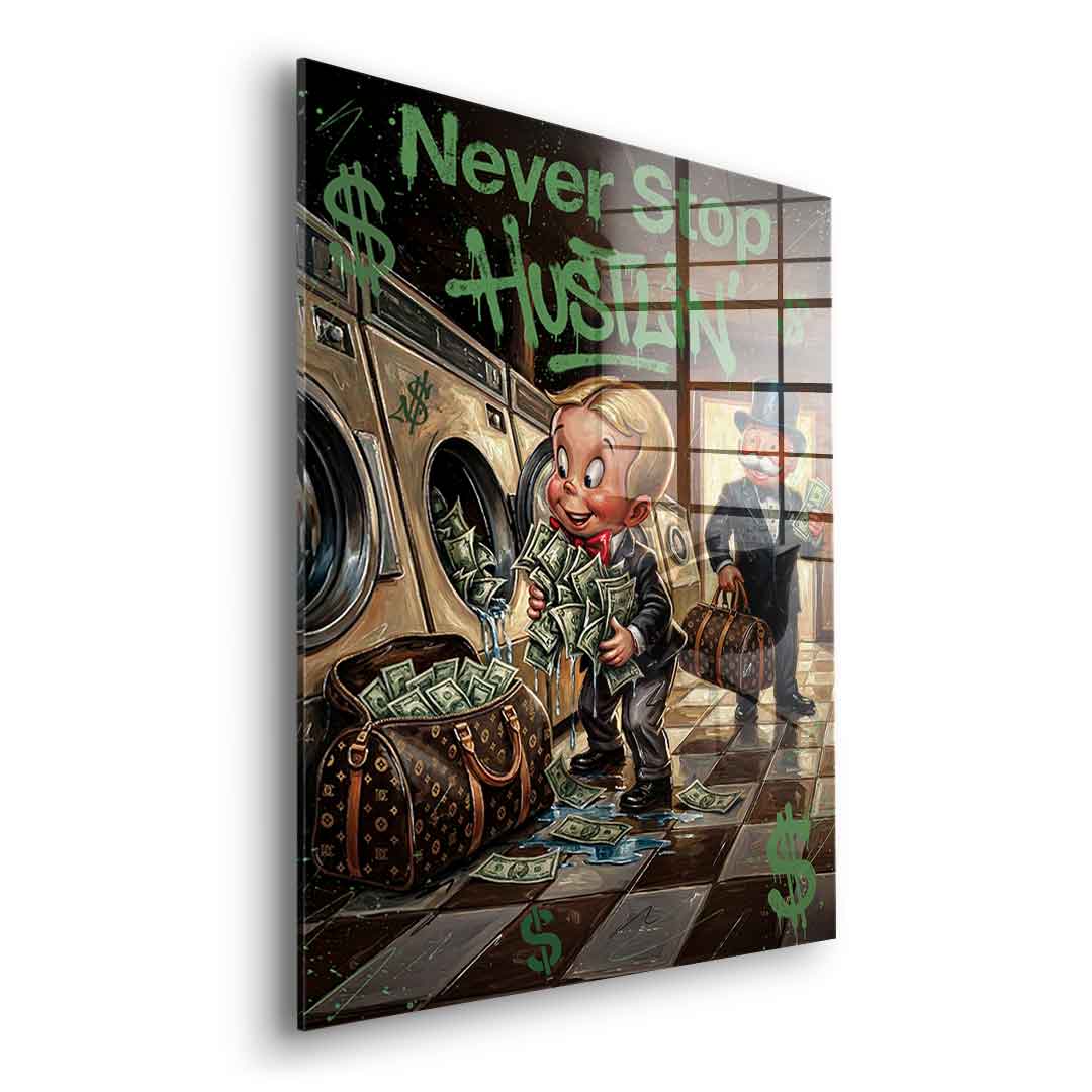 DOTCOMCANVAS® Never Stop Hustlin Acrylglasbild – Seitenansicht ohne Rahmen