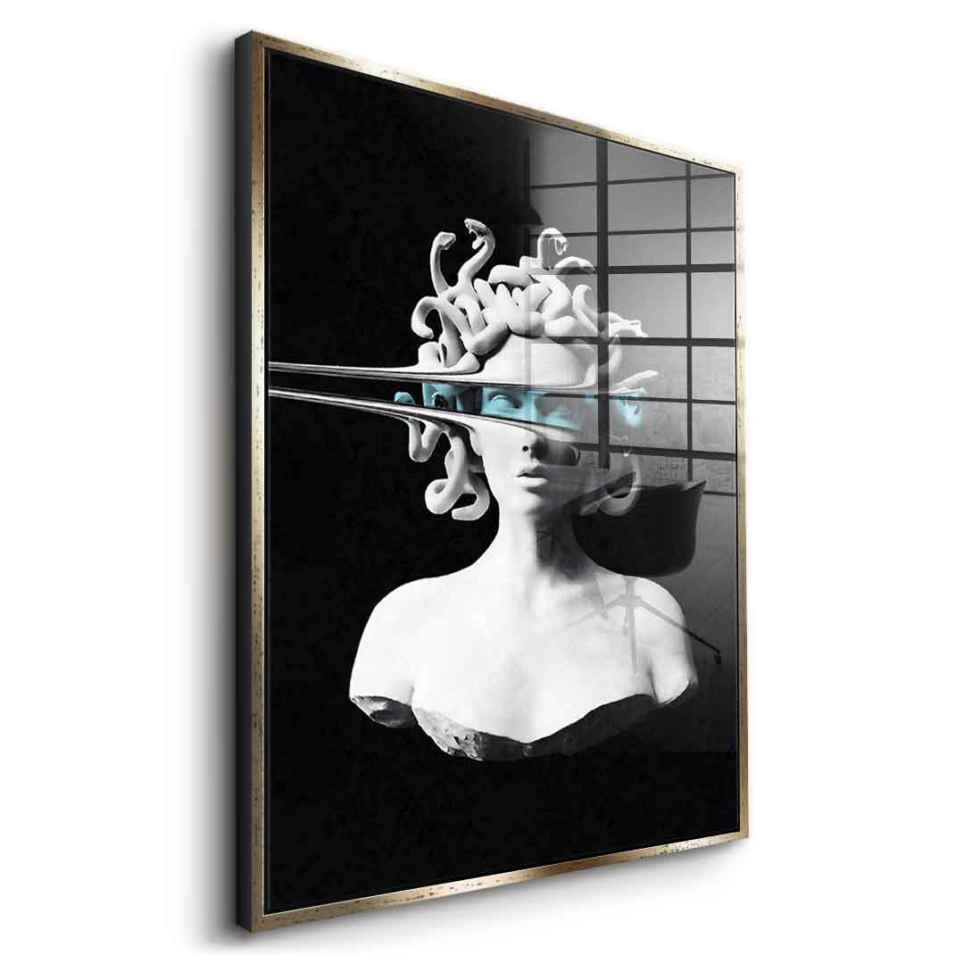 DOTCOMCANVAS® Portrait of Medusa Acrylglasbild – Seitenansicht silberner Rahmen