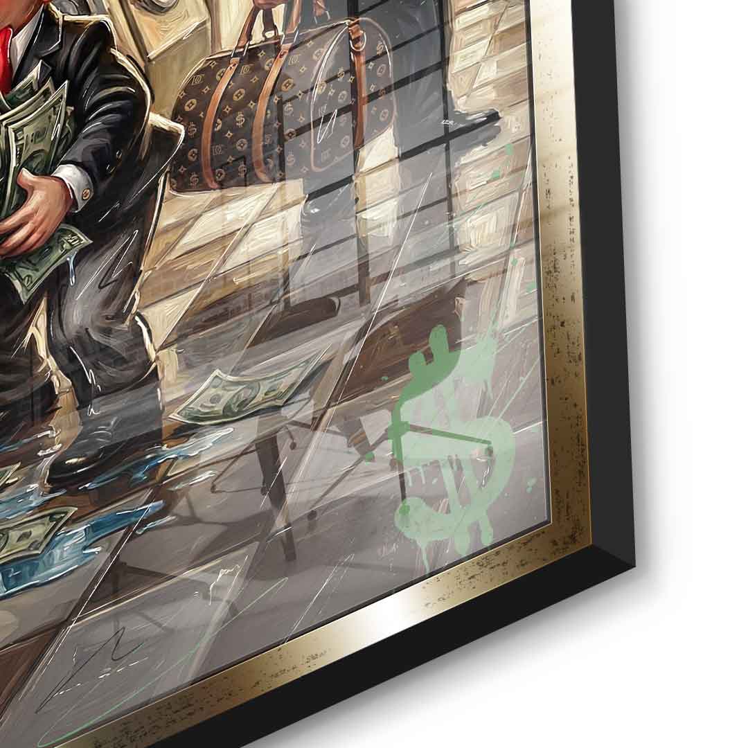 DOTCOMCANVAS® Never Stop Hustlin Acrylglasbild – Detailansicht goldener Rahmen
