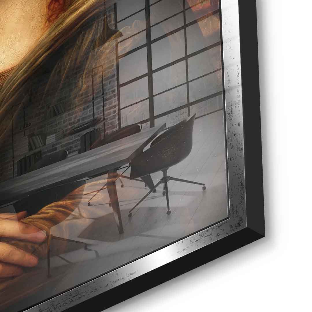 DOTCOMCANVAS Mona Lisa fürs WC 3 Acrylglasbild - Detailansicht silberner Rahmen