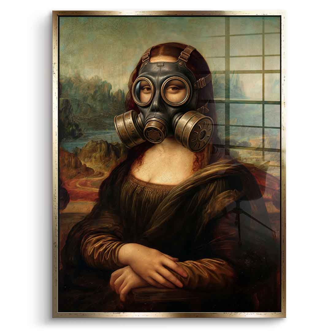 DOTCOMCANVAS Mona Lisa fürs WC 3 Acrylglasbild - Vorderansicht goldener Rahmen
